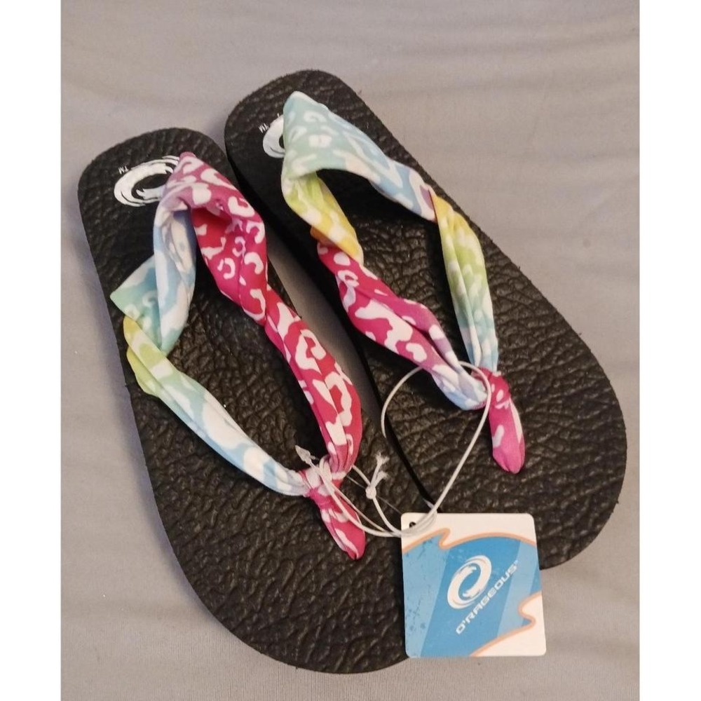 NEW O'Rageous Girls Multicolored Cheetah Bungee Yoga Sandals, Size 4